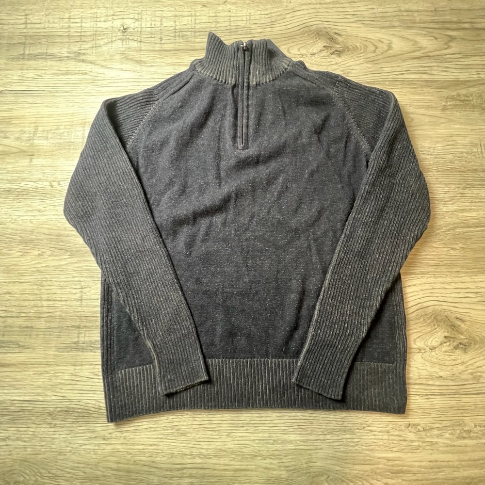 Carbon Quarter Zip Sweater Mens Medium Navy Blue Ribbed Knit Pullover T12‎